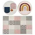 Round Rugs Featuring Geometric Shapes And Rainbow Motifs In Soft Tones For Indoor Decor