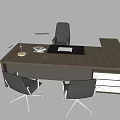 Modern Wooden Office Desk With Desk Lamp Documents Notebook And Chairs