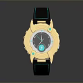 Luxury Golden Watch With White Dial Black Leather Strap And Green Accents