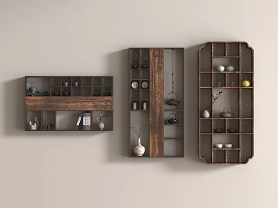 Traditional Wooden Bogu Shelves Displaying Vases Books Antique Teapots And Decorative Ornaments 3d model