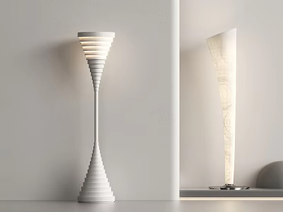 Modern White Floor Lamps With Spiral Design And Textured Shade In Minimalist Setting 3d model