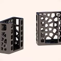 Two Black Square Hollow Design Decorative Holders With Intricate Patterns 3d model