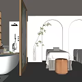 Beauty Salon Interior With Two Massage Beds Bathtub Soft Lighting And Arched Walls