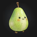Cute smiling green pear toy with blushing cheeks brown stem and small feet