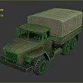 Military Green Six Wheel Utility Vehicle With Canvas Covered Cargo Bed