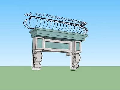 Architectural Railing Structure With Metal Railings Decorative Top Design And Stone Columns 3d model