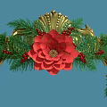 Ornate Festive Headpiece With Golden Decor Green Pine Branches Red Poinsettia Blooms And Berries