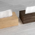 Two Wooden Tissue Boxes With Light And Dark Wood Finish On Table Surface 3d model