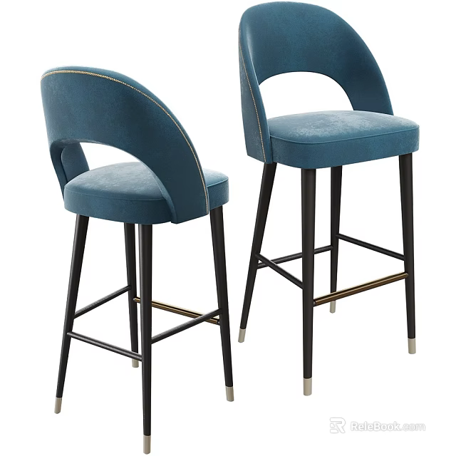 Modern Blue Bar Stools With Curved Backrest And Dark Metal Legs 3d model