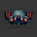 Red And Blue Commercial Device With Transparent Cockpit Cartoon Character Wing Structures And Illuminated Lights