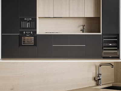 Modern Kitchen With Dark Light Cabinetry Sink And Appliances 3d model