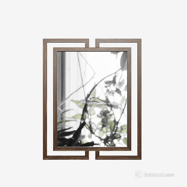 Traditional Wooden Frame Mirror Reflecting Green Plants And Window View 3d model 