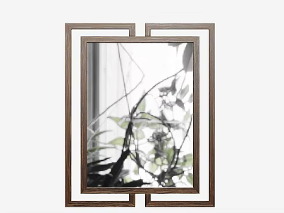 Traditional Wooden Frame Mirror Reflecting Green Plants And Window View 3d model