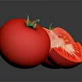 Fresh Ripe Red Tomato Whole And Sliced With Green Leaves On Black Background