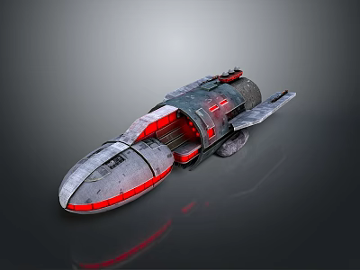 Futuristic Sci Fi Spaceship With Metallic Exterior Red Accents Open Hatch Interior 3d model