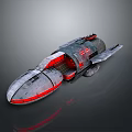 Futuristic Sci Fi Spaceship With Metallic Exterior Red Accents Open Hatch Interior