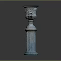 Classical Stone Pillar With Ornamental Carved Top And Textured Design
