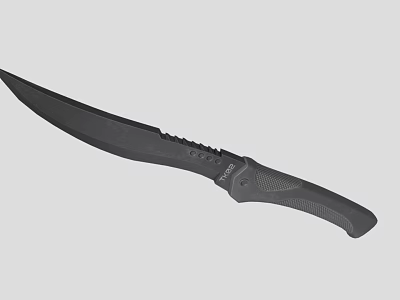 Black Combat Knife Weapon With Serrated Blade And Textured Handle Design 3d model