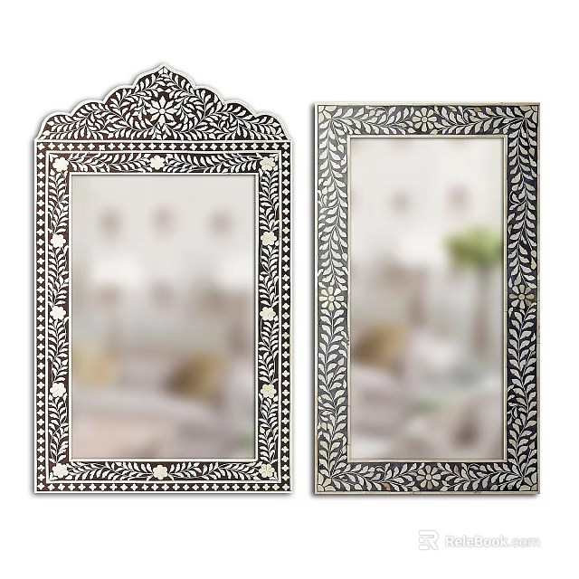 Decorative Mirrors with Ornate Carved Borders Left Arch Top Right Leaf Patterns for Home Decor 3d model 