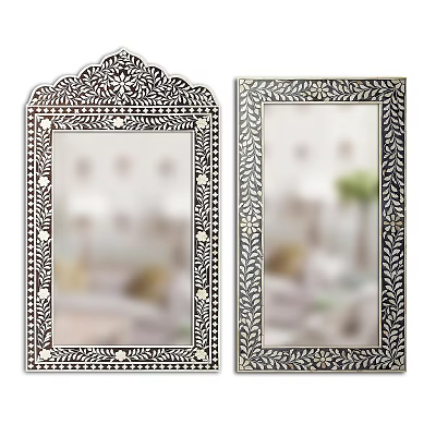 Decorative Mirrors with Ornate Carved Borders Left Arch Top Right Leaf Patterns for Home Decor 3d model