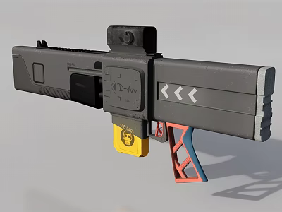 Modern Tactical Weapon With Gray Body Yellow Magazine And Red Blue Grip 3d model