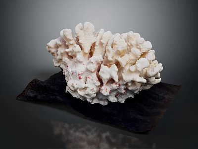 Coral Like White Sculpture With Red Accents Displayed On Dark Base 3d model