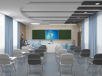 School Modern Classroom Setup With Blackboards Digital Screen And Chairs 3d model