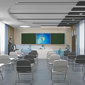 School Modern Classroom Setup With Blackboards Digital Screen And Chairs