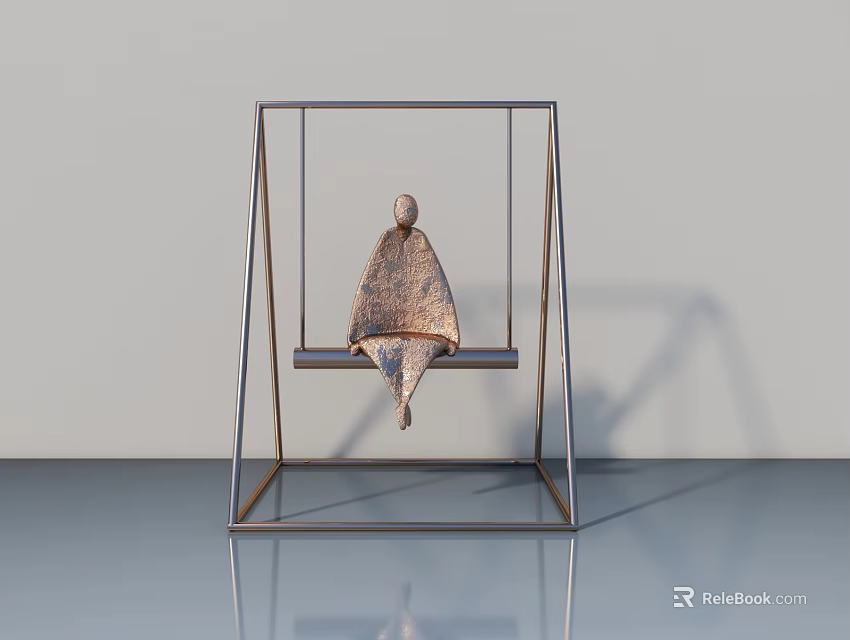 Seated Human Figure Sculpture on Metal Frame Swing with Woven Texture 3d model 