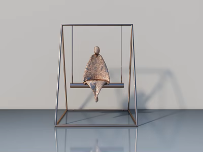 Seated Human Figure Sculpture on Metal Frame Swing with Woven Texture 3d model