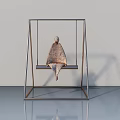Seated Human Figure Sculpture on Metal Frame Swing with Woven Texture
