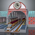 Historic Train Station Architecture With Clock Tower Arched Roof Platforms And Vintage Train