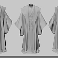 Three Gray Loose Fit Robes With Wide Sleeves And Traditional Style Design