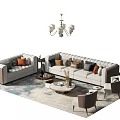 Luxury Sofa And Coffee Table Set With Decorative Pillows Patterned Rug And Armchairs 3d model