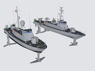 Detailed 3D Model Design of Two Modern Naval Warships With Antennas and Deck Equipment 3d model