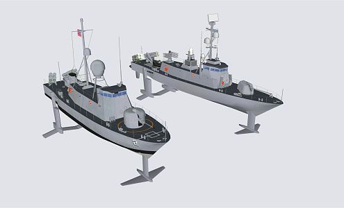 modern warship escort ship 3d model