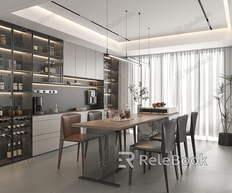 Modern Restaurant Dining Table and Chair Combination Wine Cabinet model