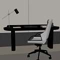 Modern Desk Workspace Design With Black Desk Lamp And White Office Chair