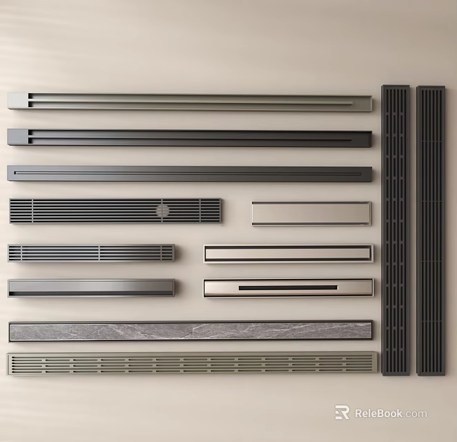 Bathroom Accessories Various Design Grates And Strips With Stainless Steel And Marble Texture 3d model 