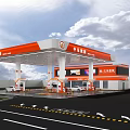Zhongquan Energy Gas Station With Orange Canopy Fuel Dispensers And Vehicles