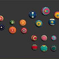 Colorful Decorative Balls With Various Colors Diverse Patterns Hanging And Placed On Dark Surface