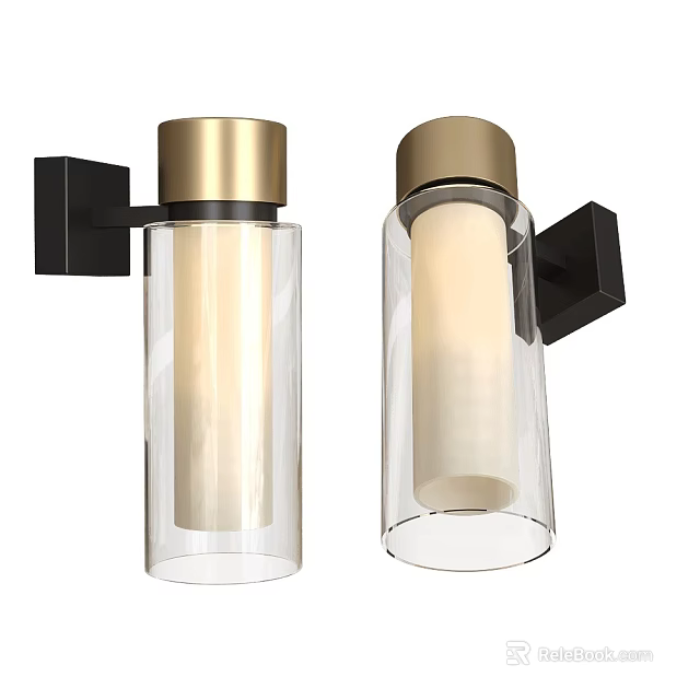 Modern Wall Lamps With Golden Top Black Bracket And Transparent Glass Shade 3d model 