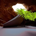 Cartoon Scene Of Cave With Bright Light Entrance Green Tree And Stone Staircase