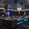 Elegant KTV Interior Design With Sofas Blue Lighting Chandelier And Large Screen 3d model