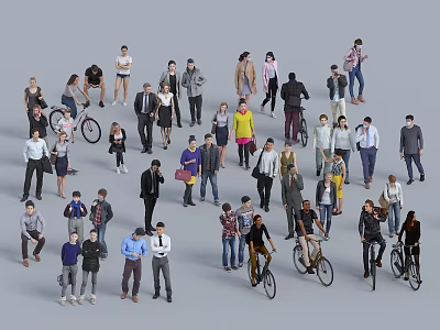 Group of People With Cyclists Different Clothing Styles And Diverse Poses 3d model