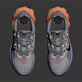 Gray Mesh Sports Sneakers With Air Cushion Orange Purple Soles And Black Logo