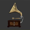 Classic Vintage Gramophone Design With Wooden Base Brass Horn Turntable And Crank Handle