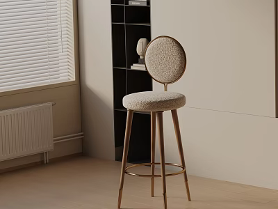 Modern Beige Bouclé Fabric Bar Stool With Round Backrest And Brass Legs In Interior 3d model
