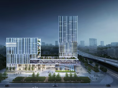 Modern High Rise Office Building Exterior With Glass Facade Urban Street Pedestrians And Vehicles 3d model