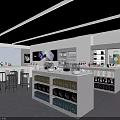 Modern Digital Store Interior With Smartphones Tablets And Apple Products On Round Display Counters